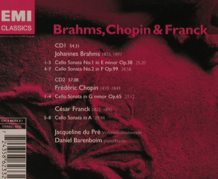 Brahms,J. / Chopin / Franck: Cello Sonatas, EMI (5 86233 2), EU, 2004 Typ: 2CD Best.-Nr.: 94600 Preis: 7,50 Euro