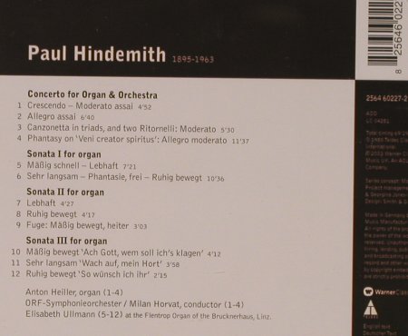Hindemith,Paul: Orgelkonzert / 3 Orgelsonaten, Warner Classics(), EU, 2003 - CD - 94650 - 5,00 Euro