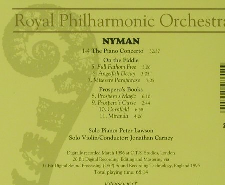 Nyman,Michael: Klavierkonzert/On The Fiddle/Prospe, Intersound (2860), US, 1996 Typ: CD Best.-Nr.: 94667 Preis: 7,50 Euro