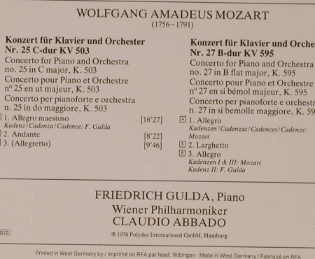 Mozart,Wolfgang Amadeus: Klavierkonzerte Nr.25 & 27, Deutsche Gramophon (419 479-2), D, 1976 Typ: CD Best.-Nr.: 94696 Preis: 5,00 Euro