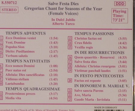 Gregorian Chant-Salve Festa Dies: 23 Tr.For Seasons Of The Year, Naxos(8.550712), D, 1993 - CD - 94702 - 5,00 Euro