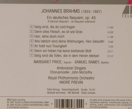 Brahms,Johannes: Ein Deutsches Requiem(87), Teldec(), D, 1992 - CD - 94723 - 7,50 Euro
