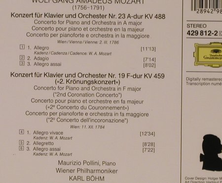 Mozart,Wolfgang Amadeus: Klavierkonzerte Nr.19 & 23, Deutsche Gramophon(429 812-2), D, 1976 - CD - 94726 - 7,50 Euro