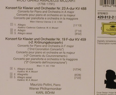 Mozart,Wolfgang Amadeus: Klavierkonzerte Nr.19 & 23, Deutsche Gramophon (429 812-2), D, 1976 Typ: CD Best.-Nr.: 94726 Preis: 7,50 Euro