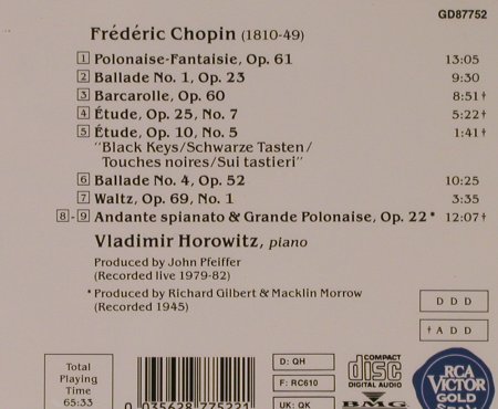 Horowitz,Vladimir: Plays Chopin Vol.1, RCA(GD 87752), D, 1990 - CD - 94734 - 7,50 Euro