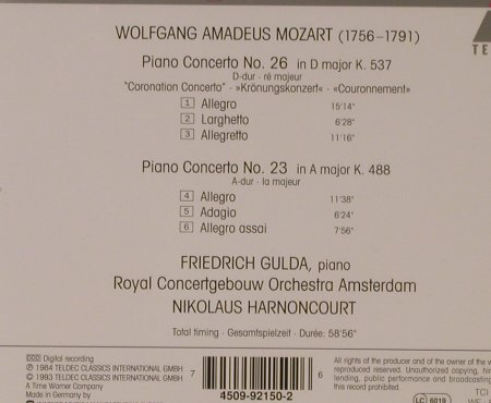Mozart,Wolfgang Amadeus: Klavierkonzerte Nr.23 & 26 (84), Teldec, D, 1993 Typ: CD Best.-Nr.: 94740 Preis: 7,50 Euro