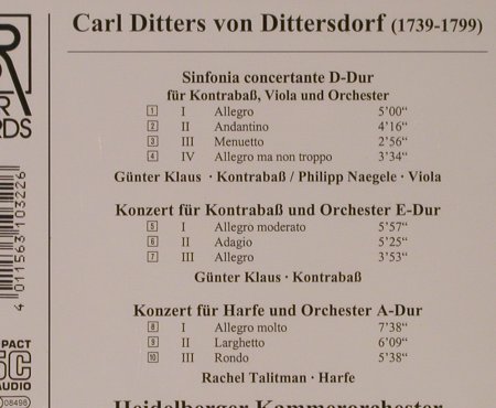 Ditters Von Dittersdorf,Carl: Sinfonia Concertante, Bayer Records(BR 100 322), A,  - CD - 94777 - 12,50 Euro