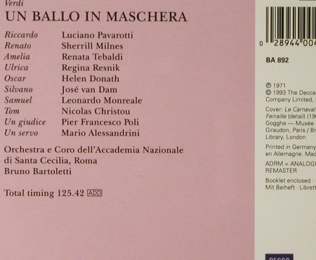 Verdi,Guiseppe: Un Ballo In Maschera'1971, Decca(440 042-2), D, 1993 - 2CD - 95269 - 14,00 Euro