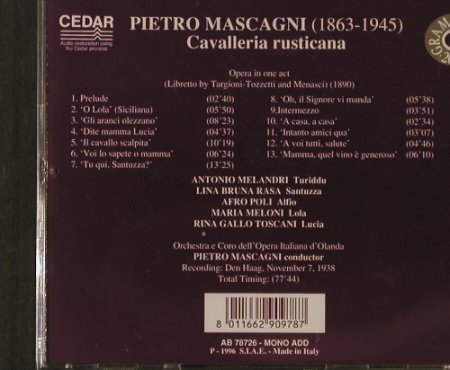 Mascagni,Pietro: Cavalleria Rusticana(1938), Cedar (AB 78726), I, 1997 Typ: CD Best.-Nr.: 95329 Preis: 7,50 Euro