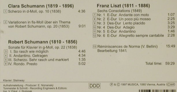 Moser,Barbara - Piano: Clara u. Robert Schuman, Liszt, Musica Classic(780027-2), A, 1997 - CD - 95554 - 10,00 Euro