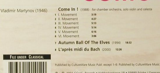 Martynow,Vladimir: Come in !, CCn'C Rec. (01412), D, 2001 Typ: CD Best.-Nr.: 96040 Preis: 10,00 Euro