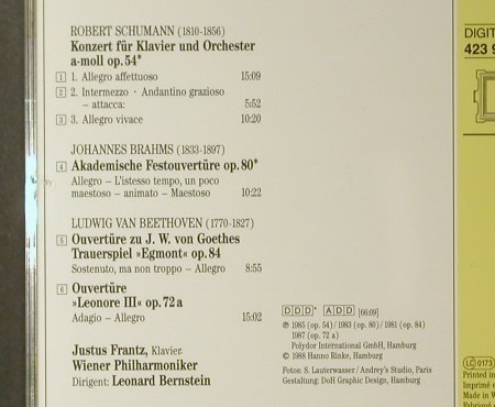Frantz,Justus/Bernstein, Leonard: Schumann Klavierkonzert, Deutsche Grammophon(423 989-2), D, 1988 - CD - 96048 - 7,50 Euro