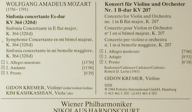 Mozart,Wolfgang Amadeus: Sinfonia Concertante K.364, Deutsche Grammophon (413 461-2), D, 1984 Typ: CD Best.-Nr.: 96049 Preis: 10,00 Euro