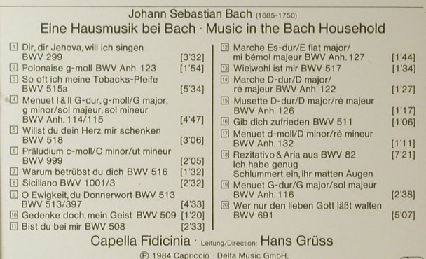 Bach,J.S. ,P.Schreier: Eine Hausmusik bei Bach, Apriccio, US/J, 1984 Typ: CD Best.-Nr.: 96052 Preis: 10,00 Euro