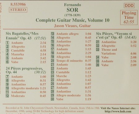 Sor,Fernado - Jason Vieaux,guitar: Guitar Music opp.43-45, Naxos(8.553986), D, 1998 - CD - 96499 - 5,00 Euro