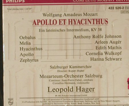 Mozart,Wolfgang Amadeus: Apollo Et Hyacinthus, FS-New, Philips (422526-2), D, 1982 Typ: 2CD Best.-Nr.: 97250 Preis: 19,00 Euro