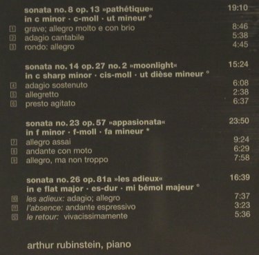 Rubinstein,Arthur: Beethoven Piano Sonatas 8,14,23,26, RCA/BMG 24 Super bit, EU, 2001 Typ: CD Best.-Nr.: 97396 Preis: 7,50 Euro