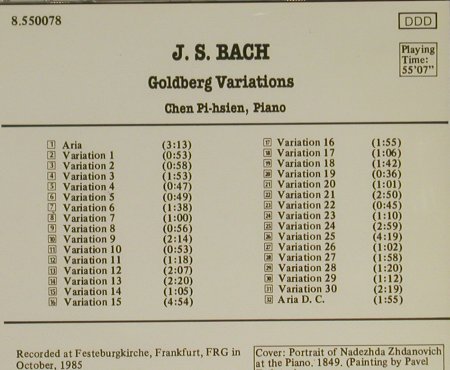 Bach,Johann Sebastian: Goldberg Variations, Naxos (8.550078), D, 1988 Typ: CD Best.-Nr.: 97408 Preis: 10,00 Euro