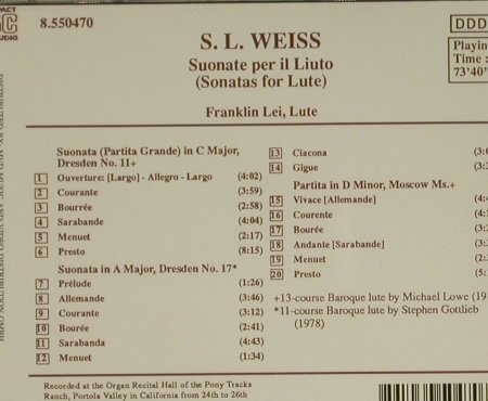 Weiss,Silvius Leoplod: Sonatas For Lute, Naxos(8.550470), D, 1991 - CD - 97409 - 5,00 Euro