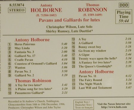 Holborne,Antony / Thomas Robinson: Pavans And Galliards, Naxos(8.553874), D, 1998 - CD - 97410 - 5,00 Euro