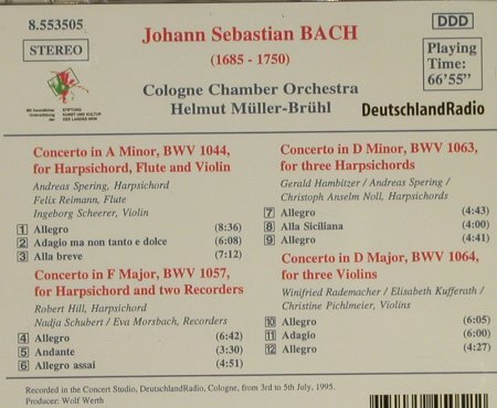 Bach,Johann Sebastian: Concerti for 3 Hapschords / Hapsich, Naxos (8.553505), D, 1995 Typ: CD Best.-Nr.: 97413 Preis: 5,00 Euro