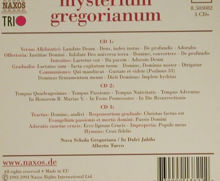 V.A.Mysterium Gregorianum: Meditative Klostergesänge, Boxed, Naxos(8.503082), D, 2006 - 3CD - 97415 - 10,00 Euro