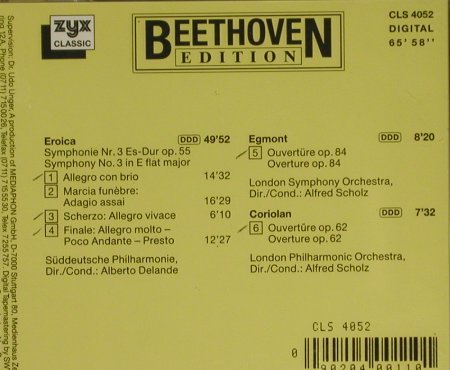 Beethoven,Ludwig van: Sinfonie Nr.3 / Egmont / Coriolan, ZYX (CLS 4052), D Typ: CD Best.-Nr.: 97423 Preis: 5,00 Euro