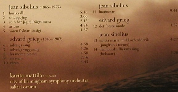 Mattila,Karita: Grieg and Sibelius Songs, Warner, EU, 2004 Typ: CD Best.-Nr.: 97875 Preis: 7,50 Euro