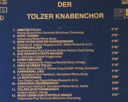 Tölzer Knabenchor,Der: Singt Seine Großen Erfolge, FiveStar(E 321 221), A,  - CD - 98088 - 5,00 Euro