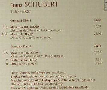 Schubert,Franz: 3 Masses, Tantum Ergo, Offertorium, EMI (5 73365 2), EU, 1999 Typ: 2CD Best.-Nr.: 98117 Preis: 17,50 Euro