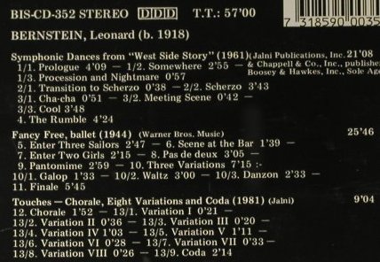 Bernstein,Leonard: West Side Story, Symphonic Dances, BIS (BIS-CD-352), UK, 1986 Typ: CD Best.-Nr.: 98366 Preis: 12,50 Euro