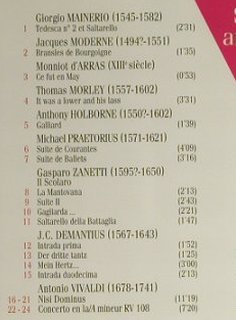 V.A.Musiqua Antiqua: Moderne,Morley,Mainero..., Pierre Verany (PV 730073), F, 1996 Typ: CD Best.-Nr.: 98398 Preis: 5,00 Euro