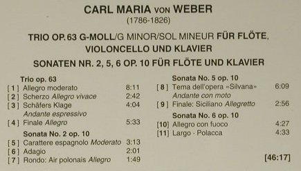 Weber,Carl Maria von: Trio G-Moll Op.63, Sonaten Op.10, Signum (SIG X24-00), D, 1993 Typ: CD Best.-Nr.: 98511 Preis: 14,00 Euro