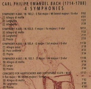 Bach,Carl Philipp: 4 Symphonies, Erato(0630-16181-2), D, 1997 - CD - 98569 - 14,00 Euro
