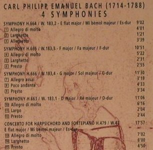 Bach,Carl Philipp: 4 Symphonies, Erato (0630-16181-2), D, 1997 Typ: CD Best.-Nr.: 98569 Preis: 14,00 Euro