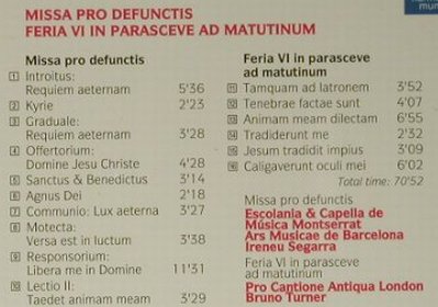 Victoria,Tomas Luis De: Missa Pro Defunctis, Feria..., Harmonia Mundi, D, 1995 Typ: CD Best.-Nr.: 98619 Preis: 12,50 Euro