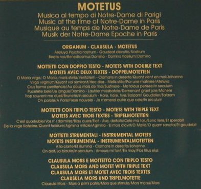 V.A.Motetus: Musik Der Notre-Dame Epoche i.Paris, Stradivarius (STR 33398), , 1996 Typ: CD Best.-Nr.: 98642 Preis: 17,50 Euro