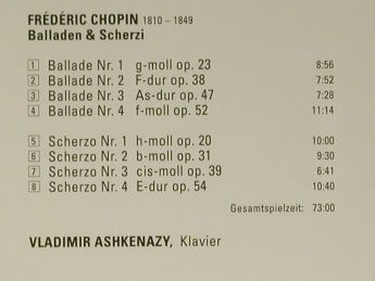Chopin,Frederic: 4 Balladen, 4 Scherzi, Decca (440 262-2), D, 1993 Typ: CD Best.-Nr.: 98687 Preis: 9,00 Euro