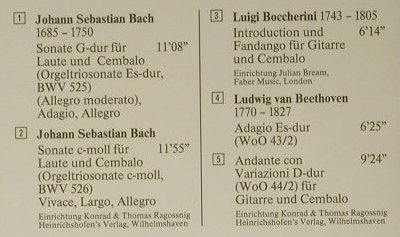 Ragossnig,Konrad&Thomas: Bach, Beethoven, Boccherini, Bayer (BR 100 120), D Typ: CD Best.-Nr.: 98689 Preis: 12,50 Euro