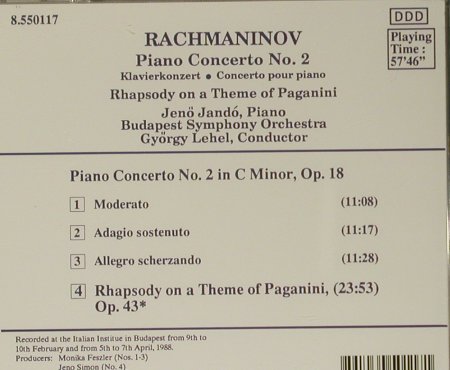 Rachmaninov,Sergey: Piano Concerto No.2, Naxos (8.550117), D, 1988 Typ: CD Best.-Nr.: 99058 Preis: 5,00 Euro