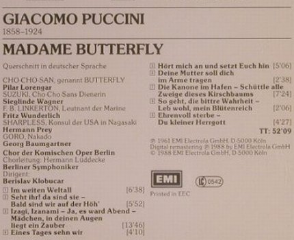 Puccini,Giacomo: Madame Butterfly, EMI (CDM 7 69214 2), EU, 1988 Typ: CD Best.-Nr.: 99469 Preis: 7,50 Euro