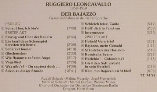 Leoncavallo,Ruggiero: Der Bajazzo, EMI (25 2347 2), D, 1990 Typ: CD Best.-Nr.: 99474 Preis: 7,50 Euro