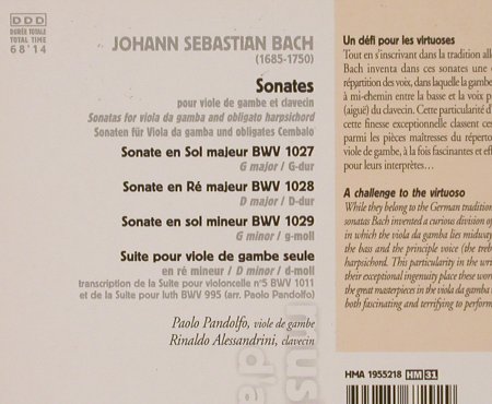 Bach,Johann Sebastian: Sonates pour viole,deGambe,clavecin, Harmonia Mundi (HHA1955218), D,Digi, 2002 Typ: CD Best.-Nr.: 99974 Preis: 5,00 Euro