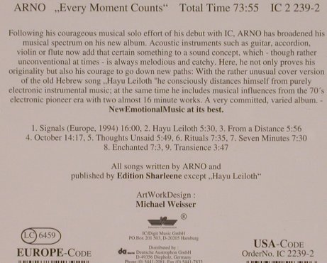 Arno: Every Moment Counts, IC (2239-2), D, 1994 Typ: CD Best.-Nr.: 84180 Preis: 7,50 Euro