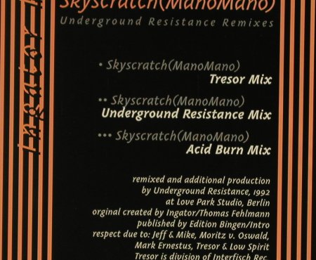 Ingator 2: Skyscratch(ManoMano)Tresor Mix, Tresor (4), D, 1992 Typ: CD5" Best.-Nr.: 96757 Preis: 5,00 Euro