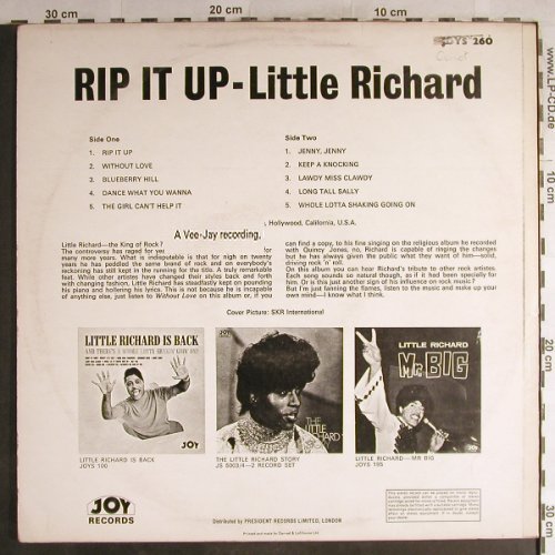 Little Richard: Rip It Up, woc, vg+/vg+, Joy(260), UK,  - LP - H7128 - 3,00 Euro