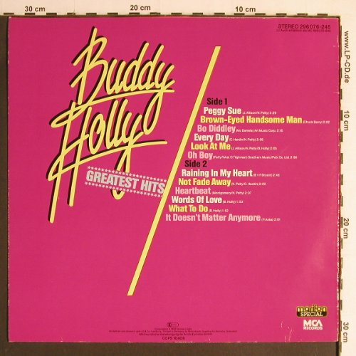 Holly,Buddy: Greatest Hits, Marifon Sp./MCA(296 076-245), D, Ri, 1982 - LP - Y6868 - 6,00 Euro