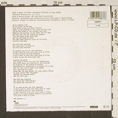 World Party: Ship Of Fools / World Groove, Chrysalis (108 877), D, 1987 Typ: 7" Best.-Nr.: S9125 Preis: 1,50 Euro