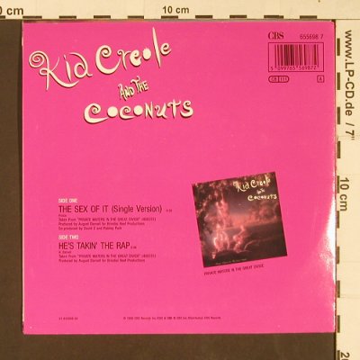 Kid Creole & Coconuts: The Sex Of It / He's takin' the Rap, CBS (655698 7), D, 1990 Typ: 7" Best.-Nr.: S9203 Preis: 2,50 Euro