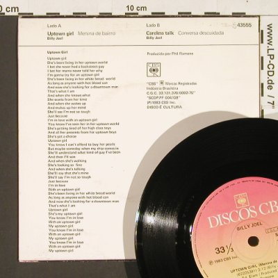 Joel,Billy: Uptown Girl / Careless Talk. 33rpm, Discos CBS (43555), Brasil, 1983 Typ: 7" Best.-Nr.: S9347 Preis: 3,00 Euro
